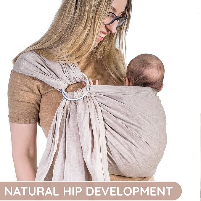 Baby Sling Carrier – Breathable 100% Cotton Wrap for Infant Support, Ring Sling Baby Carrier – Adjustable Muslin Fabric, Soft Chest Hold for Travel (Sand)-CubbioJoy