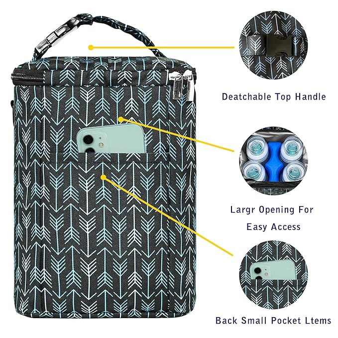 Breastmilk Cooler Bag with Ice Pack Fits 4 Baby Bottles Up to 9 Ounce Insulated Baby Bottle Bag Breast Milk Cooler on The Go with Strap Baby Bottle Cooler Bag for Nursing Mom Daycare or Travel-CubbioJoy