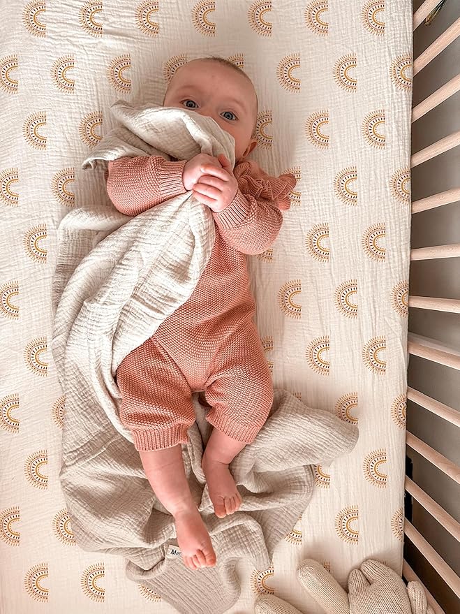 Bassinet Sheet for Baby Boy and Girl, Fitted Sheets for Rectangle, Oval, Hourglass Bassinet Mattress, Muslin Moses Basket Sheets with Neutral Style (Rainbow)-CubbioJoy