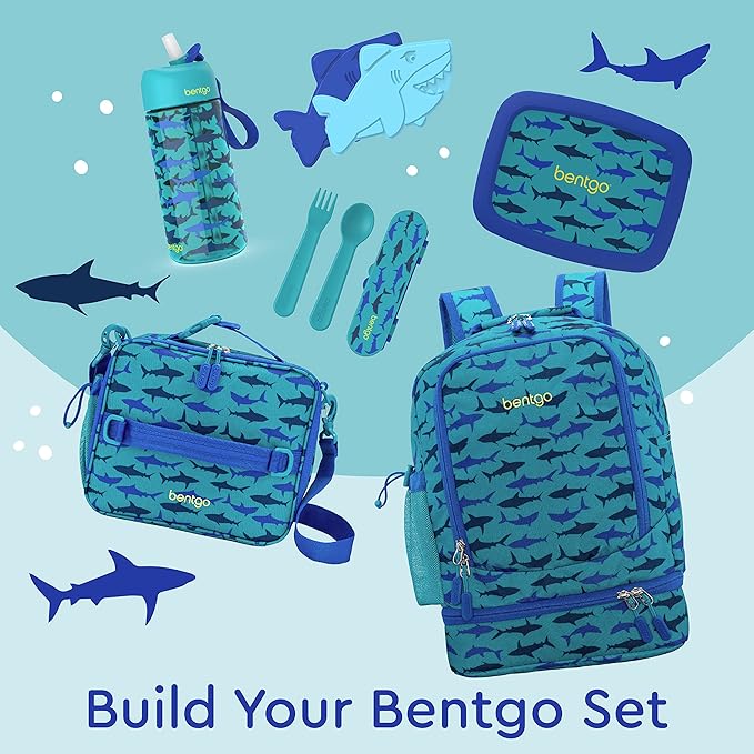 Bentgo Kids 2-in-1 Backpack & Insulated Lunch Bag - Durable 16” Backpack & Lunch Container in Unique Prints for School & Travel - Water Resistant, Padded & Large Compartments (Shark)-CubbioJoy