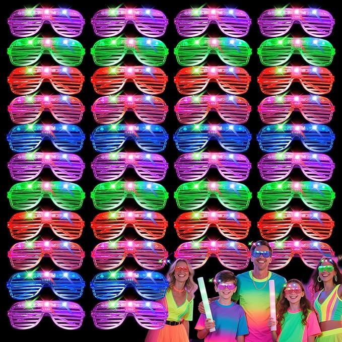 40 PCs LED Glasses,Light Up Glasses,Glow Glasses Glow In The Dark Party Supplies Suitable For Kids/Adults, 3 Light up Modes, 5 Neon Colors Rave Party,Wedding, Birthday, Concert, New Year, Carnival-CubbioJoy
