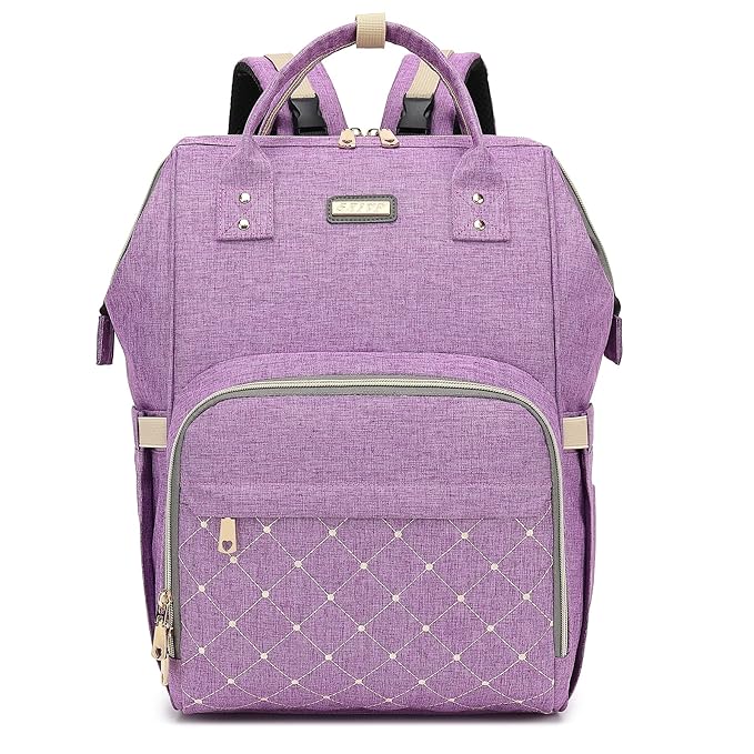 Diaper Bag Backpack, Diaper Bags for Baby Girls Boys, Baby Bags for Moms Dads, Nappy Changing Bag with Insulated Pockets,Multi-functional Waterproof Backpack with Stroller straps-Purple-CubbioJoy