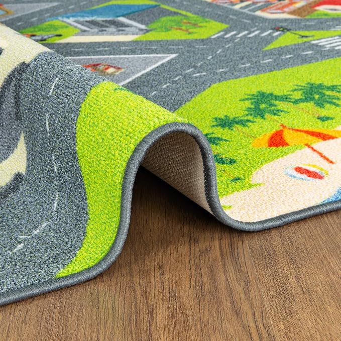 KC Cubs 5x7 City Streets Car Road Rug – Educational Non-Slip Play Mat for Kids, Toddlers, Nursery, Classroom, Playroom, Baby Daycare, Boy Girl Carpet-CubbioJoy