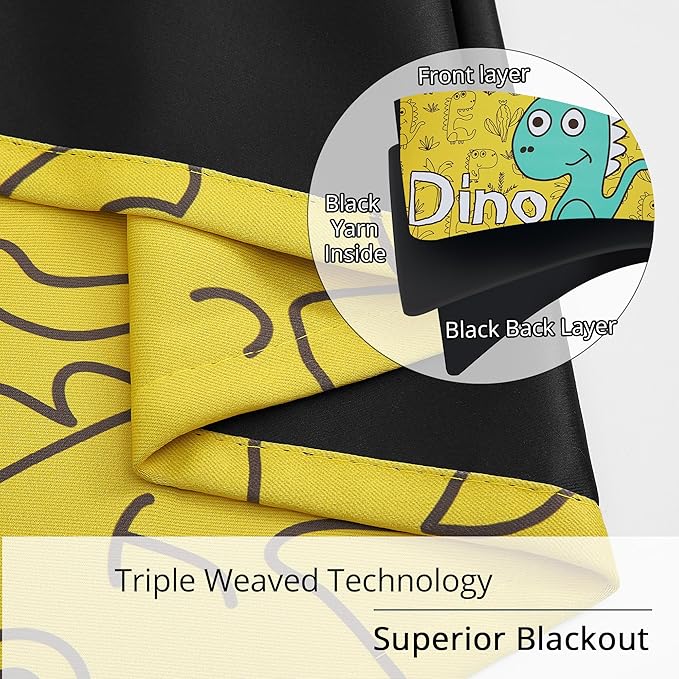 Dinosaur Blackout Curtains for Kids Room - 2 Panels, Each W52×L63, 100% Blackout, Thermal Insulated, Noise Reducing, Perfect for Kids Room and Nersury-CubbioJoy