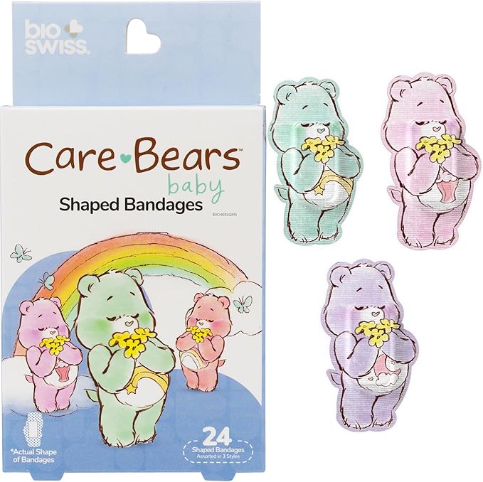 BioSwiss Care Bears Bandages, Baby Care Bear Shaped Self Adhesive Bandage, Latex Free Sterile Wound Care, Fun First Aid Kit Supplies for Kids, 24 Count-CubbioJoy