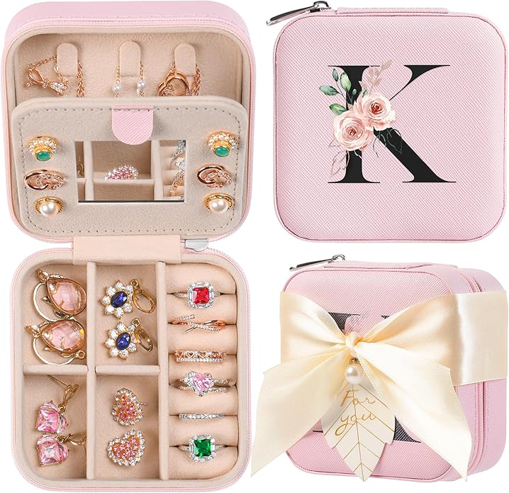 AYGXU Travel Jewelry Box for Women and Girls - Small Case With Initial A-Z - Teacher Gifts-CubbioJoy