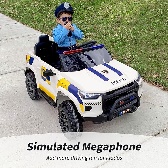 24V 10Ah Electric Police SUV Car Ride-On Toy for Big Kids, 4WD 2-Seater w/Parental Remote Control, 5Mph Max Speed - White-CubbioJoy