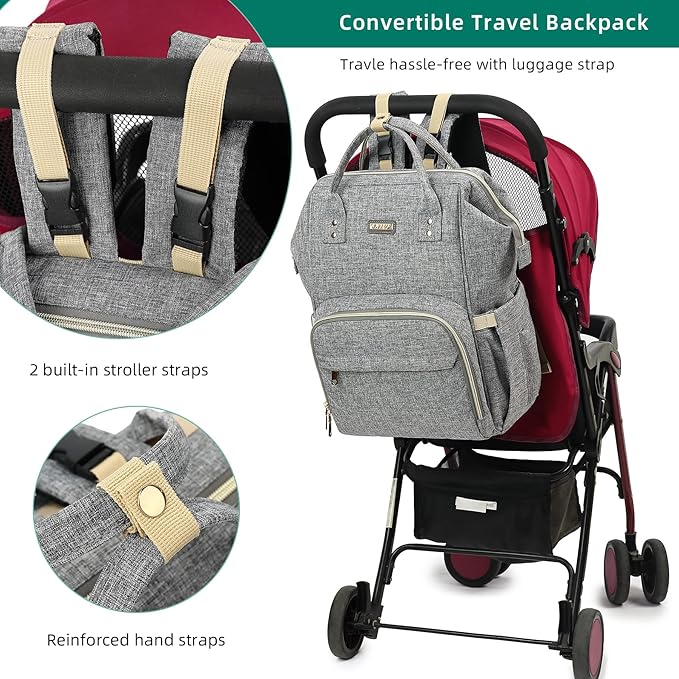 Diaper Bag Backpack, Diaper Bags for Baby Girls Boys, Baby Bags for Moms Dads, Nappy Changing Bag with Insulated Pockets,Multi-functional Waterproof Backpack with Stroller straps - Grey-CubbioJoy