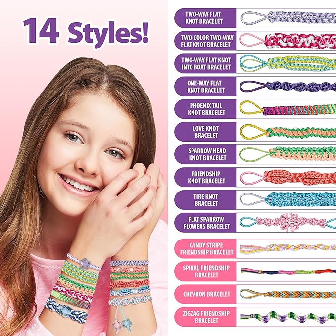 Chilpals Friendship Bracelet Making Kit for Girls,Arts and Crafts for Kids Ages 8-12,Birthday Gifts Ideas for Girl 7 8 9 10 11 Year Old - 2 in 1 Bracelets String Maker Toys Set (Pink)-CubbioJoy