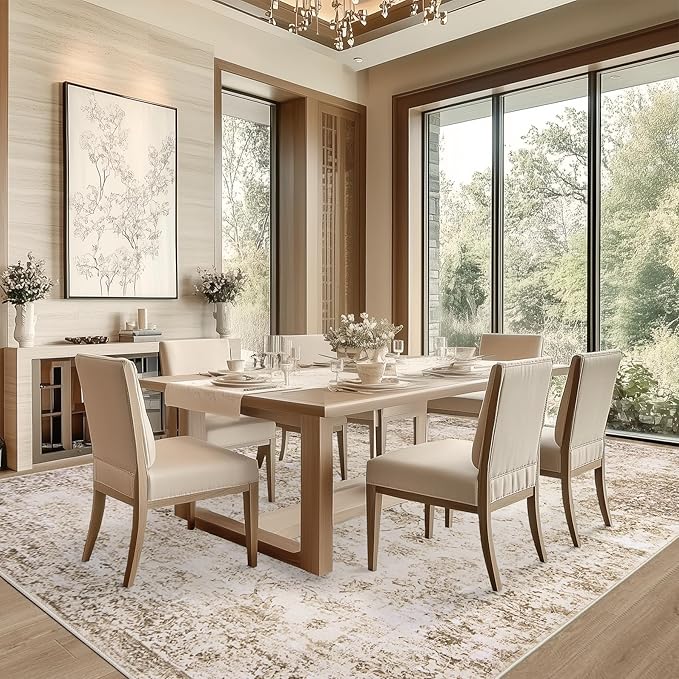 8x10 Area Rug Living Room Rugs - Washable Rug Large Modern Abstract Soft Thin Carpets Indoor Floor No Slip Vintage Carpet for Bedroom Under Dining Table Nursery Home Office Decor Beige-CubbioJoy