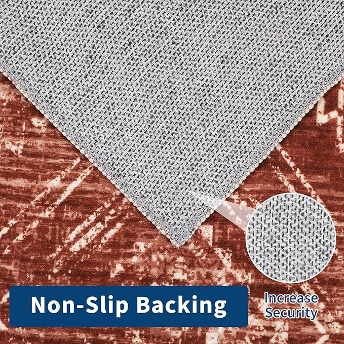 COZYLOOM 4x6 Area Rug Modern Indoor Area Rug Machine-Washable for Living Room or Bedroom Softness Foldable Carpet for Easy Storage Abstract Geometric Design Non Slip Stain Resistant Carpet, Brick Red-CubbioJoy