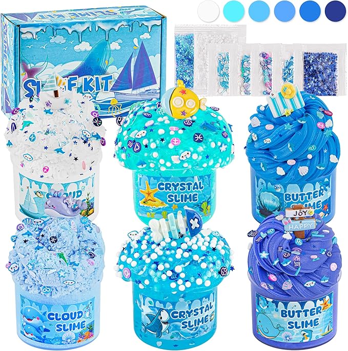 6 Packs Slemes, Blue Slime Kit - Cloud Slime kit for Boys Girls Ages 8-12, for Kids Slime Set Party kit Goodie Bag Stuffers, 4 5 6 7 8 9 10 Year Old Girl Birthday Gift Cute Stuff-CubbioJoy