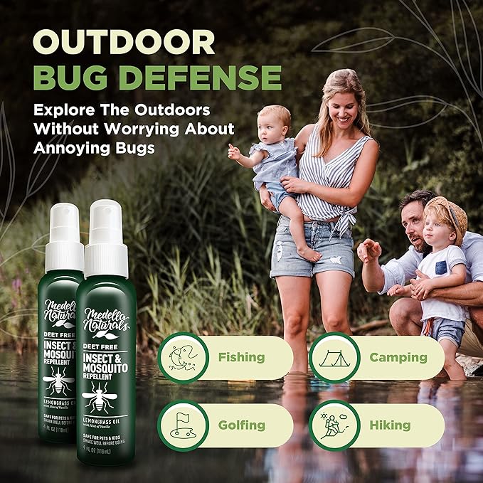 Deet-Free Insect & Mosquito Repellent Pack of 2 (4 oz) – Nice Smelling Insect Repellent with Lemongrass Oil Safe for Pets and Kids – Bug Spray Against Mosquitoes, Gnats, Black Flies, and No-See-ums-CubbioJoy