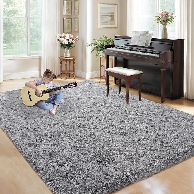 5x8 Area Rug for Living Room: Fluffy Shag Soft Washable Rugs Fuzzy Plush Indoor Carpet for Bedroom Nursery Playroom Dorm Kids Girls Boys Room (Dark Grey, 5'x8')-CubbioJoy