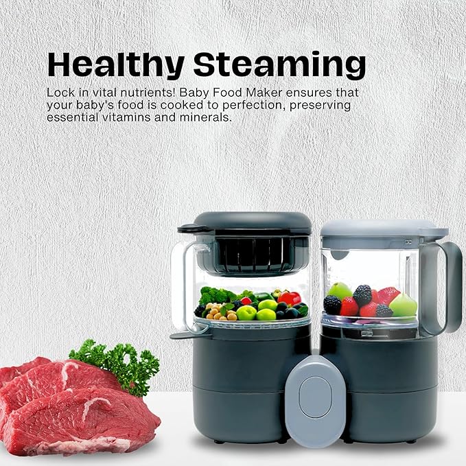 Baby Food Maker Steamer and Blender - Multifunction Baby Food Processor and Steamer w/Blender, Defrosting & Reheating - Use as Puree Maker and Grinder Machine for Feeding Set Essentials (2 Liters)-CubbioJoy