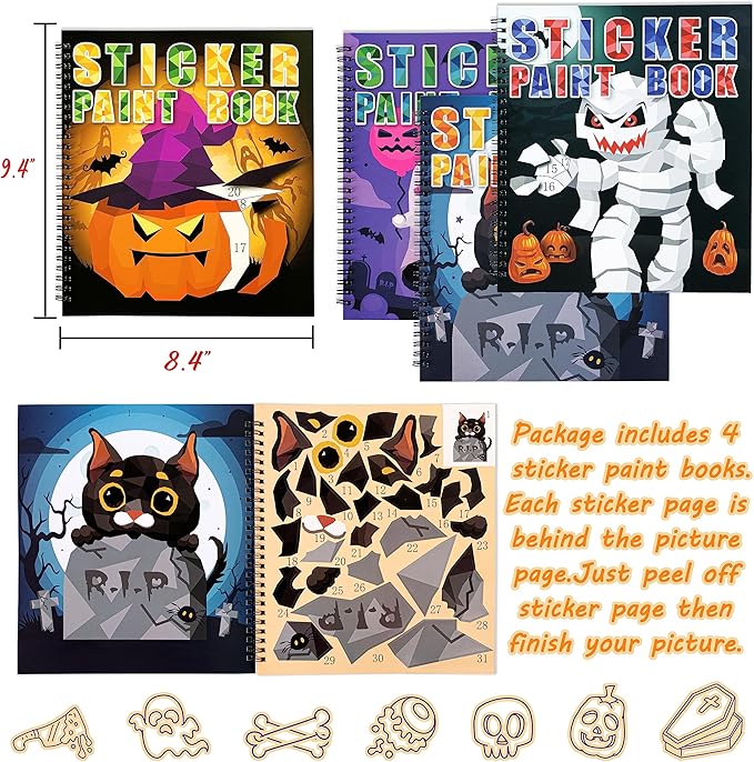 90shine 4PCS Halloween Crafts for Kids Ages 4-8 Sticker Books Gift Party Favors Create 40 Pictures-CubbioJoy