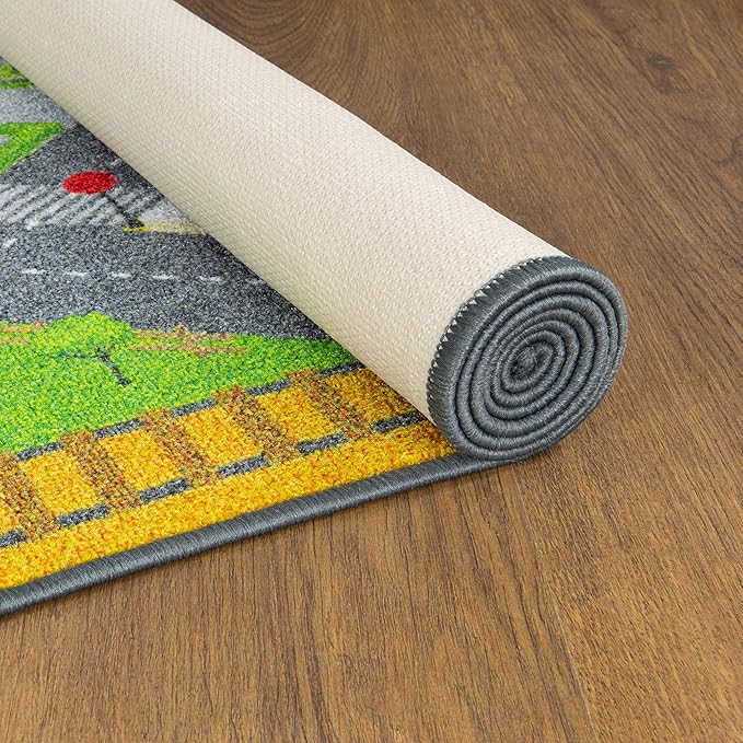 KC Cubs 3x5 Country Farm Construction Car Road Street Rug – Educational Carpet Play Mat for Kids, Toddlers, Nursery, Classroom, Playroom, Baby Daycare-CubbioJoy