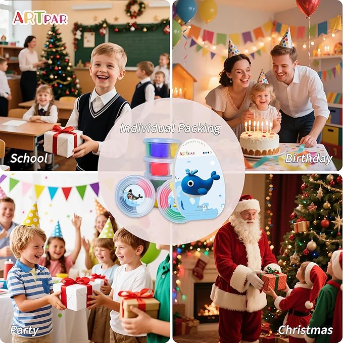 ARTPAR Air-Dry Clay Kit for Kids,12 Marine Animals‌ Modeling Magic Clay Sculpting Tools Set,Non-Toxic, Ultra-Light,Creative DIY School Arts & Crafts Gifts for Boys & Girls Ages 3-12-CubbioJoy