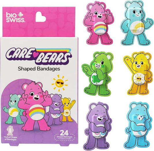 BioSwiss Care Bears Bandages, Unlock The Magic Care Bear Shaped Self Adhesive Bandage, Latex Free Sterile Wound Care, Fun First Aid Kit Supplies for Kids, 24 Count-CubbioJoy