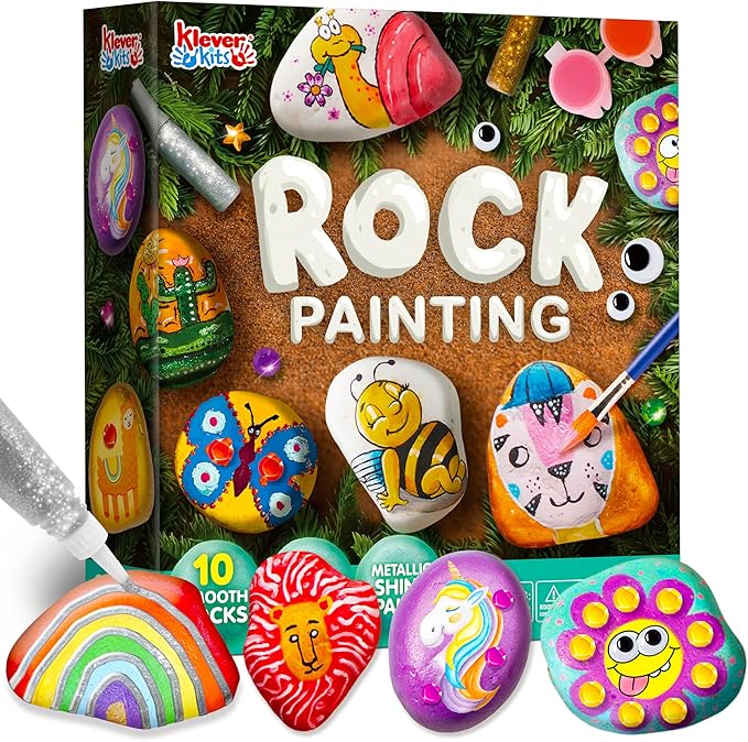 JOYIN Rock Painting Kit for Kids, Arts and Crafts for Girls & Boys Ages 6-12, DIY Supplies for Painting Rocks, Easter Craft Kits Art Set, Toddler Birthday Christmas Presents, Family Indoor Activity-CubbioJoy