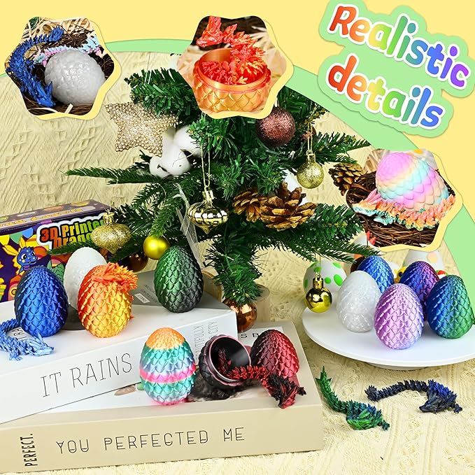 12PCS 3D Printed Dragon Eggs with Dragon Inside, Cool Stuff Fun Gifts, Mini Dragon Egg Set Articulated Crystal Dragon Fidget Toy for Adults Teens Boy Gifts Easter Basket Stuffers-CubbioJoy