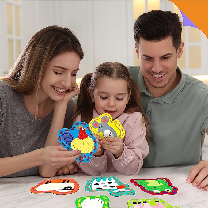 9 Pieces Kids Lacing Cards, Double Sided Sewing Cards in 9 Farm Themed Cards with 9 Colorful Laces, Imagination Development Lacing Toys Games for Children Educational and Learning Activity-CubbioJoy