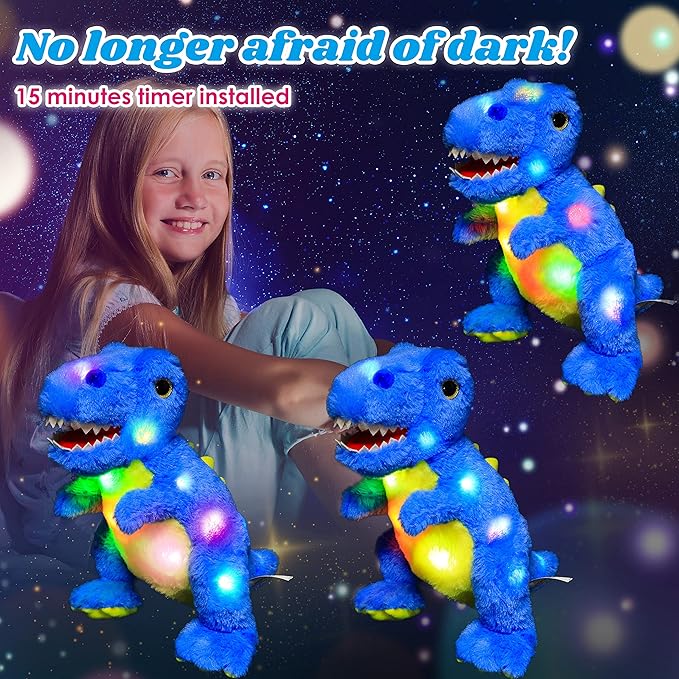 Cuteoy Light-up Plush Blue Dinosaur LED Stuffed Animal Birthday Christmas T-Rex Plushies Toy Gifts for Kids Toddler Girls, 12.5"-CubbioJoy