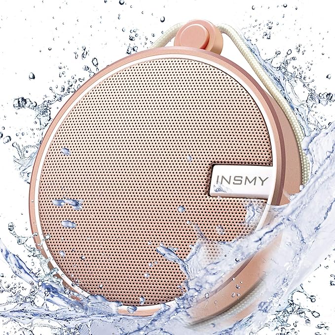 INSMY C12 IPX7 Waterproof Shower Bluetooth Speaker, Portable Small Speaker, Speakers Bluetooth Wireless Loud Clear Sound Support TF Card Suction Cup for Outdoor Kayak Canoe Beach Gift (Cashmere Pink)-CubbioJoy