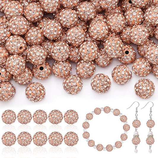 160pcs 10mm Rhinestone Beads for Jewelry Making, Light Peach Shiny Round Disco Ball Beads Bulk, Sparkle Crystal Clay Christmas for Bracelet Baseball Necklace Earring Crafting and DIY-CubbioJoy
