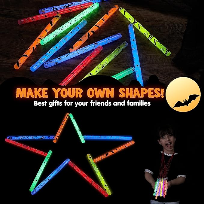 JOYIN 24 Pcs Halloween Glow Stick Hanging Wands in 8 Different Pattern Designs and 6 Colors for Kids Party Favors, Halloween Party Supplies, Glow in the Dark, Goodies Bags Fillers, Non Candy Treats-CubbioJoy