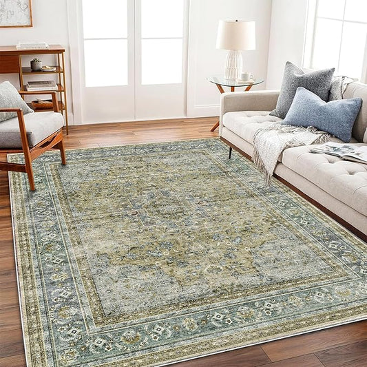 Area Rug 6'x9' Washable Vintage Traditional Floor Cover Thin Retro Kitchen Indoor Distressed Non Slip Carpet for Living Room Bedroom Dining Room-CubbioJoy