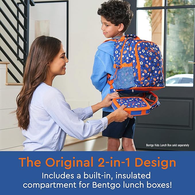 Bentgo Kids 2-in-1 Backpack & Insulated Lunch Bag - Durable 16” Backpack & Lunch Container in Unique Prints for School & Travel - Water Resistant, Padded & Large Compartments (Sports)-CubbioJoy