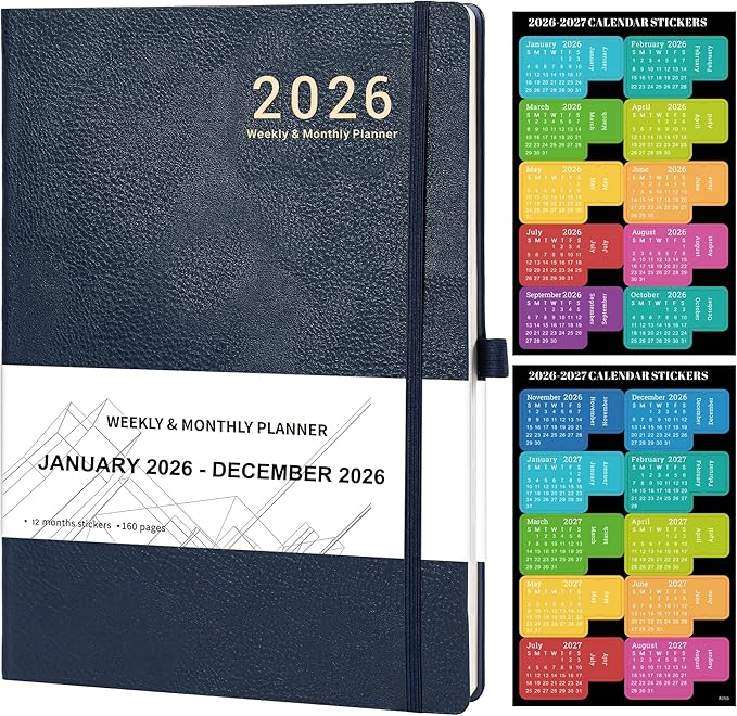 2026 Planner - Weekly and Monthly Planner 2026, JAN 2026 - DEC 2026, 8.5" x 11", Leather Cover 2026 Planners with Thick Paper, Back Pocket with Notes Pages - Blue-CubbioJoy