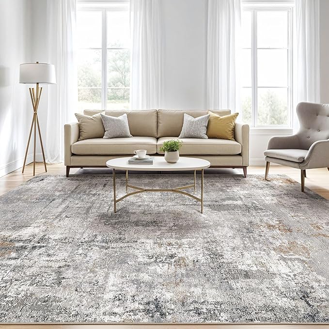 6x9 Area Rugs Washable Rug: Large Abstract Modern Soft Stain Resistant Indoor Floor Non Slip Accent Carpet for Living Room Bedroom Nursery Playroom Dining Room Office Dorm Home House- Gray Rust-CubbioJoy