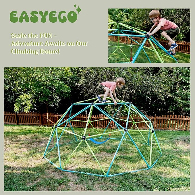 Climbing Dome, 10FT Jungle Gym with Swing for Kids 3 to 10 Outdoor Play Equipment, Supports 800lbs Toddler Play Set, Anti-Rust & Easy Assembly, Gift for Boys Girls (Yellow & Blue)-CubbioJoy