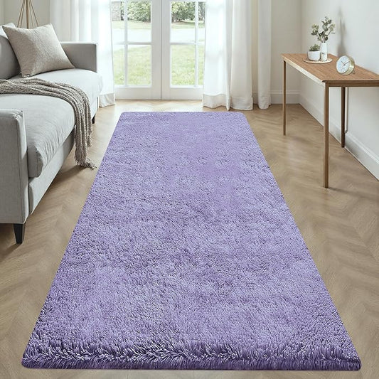 2x6 Runner Rug for Bedroom: Fluffy Shag Soft Washable Rugs Small Fuzzy Plush Indoor Carpet for Hallway Bedside Dorm Kids Girls Boys Room (Purple, 2'x6')-CubbioJoy