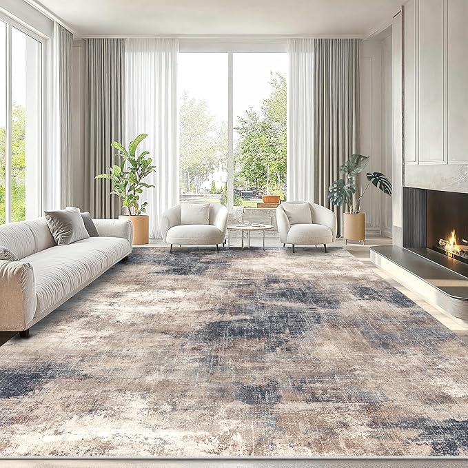 AMADA HOMEFURNISHING 9x12 Large Area Rug, Modern Abstract Living Room Rug with Non-Slip Backing & Short Pile, Washable Rug with Abstract Pattern for Living Room, Bedroom and Dinning Room, Brown-CubbioJoy