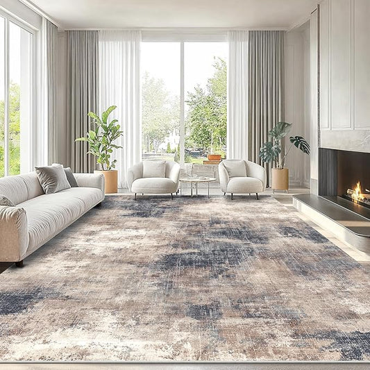 AMADA HOMEFURNISHING 9x12 Large Area Rug, Modern Abstract Living Room Rug with Non-Slip Backing & Short Pile, Washable Rug with Abstract Pattern for Living Room, Bedroom and Dinning Room, Brown-CubbioJoy