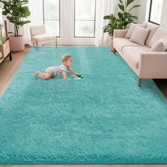 5x8 Area Rug for Living Room: Fluffy Shag Soft Washable Rugs Fuzzy Plush Indoor Carpet for Bedroom Nursery Playroom Dorm Kids Girls Boys Room (Teal Blue, 5'x8')-CubbioJoy