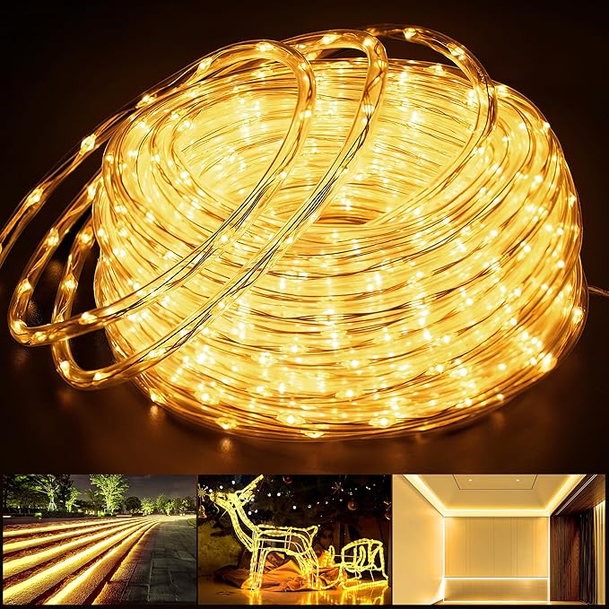 Connectable 66ft 800 LED Rope Lights Outdoor, Warm White Strip Lights Plug in, Outdoor String Lights Waterproof Decorative Lighting for Deck Patio Yard Garden Pathway Pool Camping Room Indoor Décor-CubbioJoy