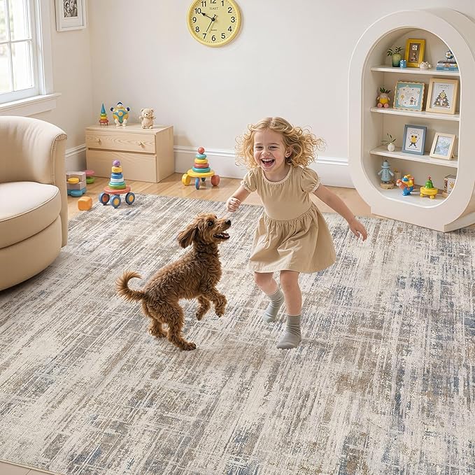 Area Rug for Living Room: 6x9 Washable Neutral Abstract Modern Soft Rugs Non Slip Indoor Floor Stain Resistant Large Carpet for Bedroom Dining Room Office Nursery - Brown-CubbioJoy