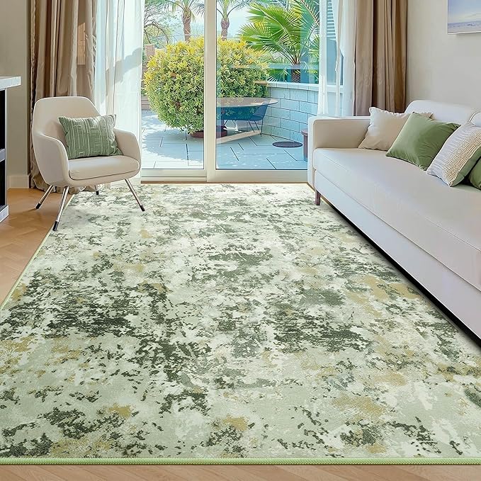 Kelarea 4x6 Rug for Living Room, Green Washable Non-Slip Rugs, Low Pile Soft Modern Abstract Carpet for Bedroom, Kitchen, Dining Room, Classroom, Dorm, Nursery, Home Office-CubbioJoy