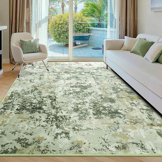 Kelarea 4x6 Rug for Living Room, Green Washable Non-Slip Rugs, Low Pile Soft Modern Abstract Carpet for Bedroom, Kitchen, Dining Room, Classroom, Dorm, Nursery, Home Office-CubbioJoy