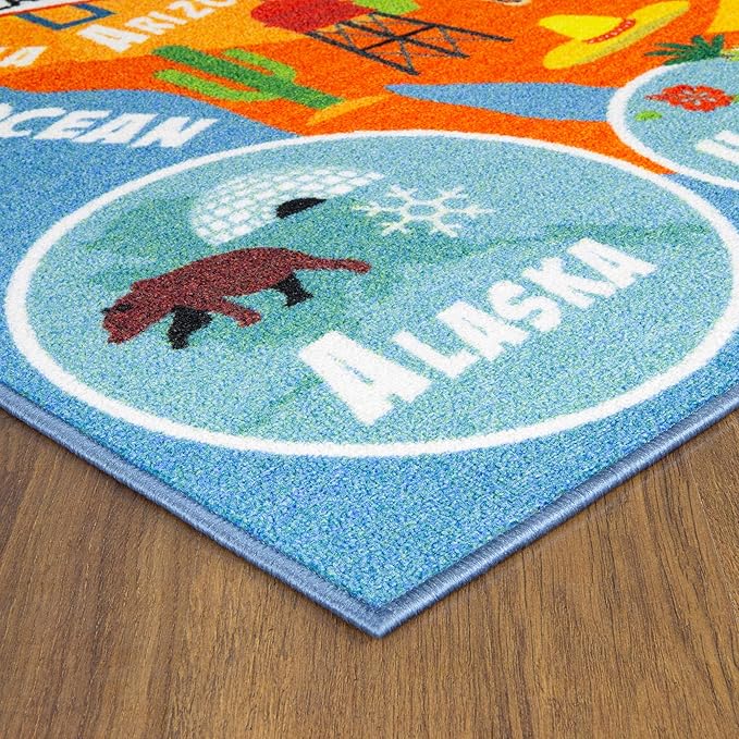 KC Cubs 8x10 USA United States Map Toy Car Road Rug – Educational Play Mat Carpet for Kids, Toddlers, Nursery, Classroom, Playroom, Baby Daycare-CubbioJoy