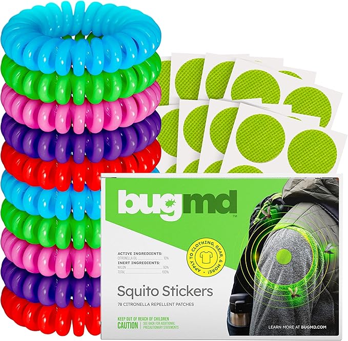 BugMD Mosquito Repellent Bundle: 78 Safe & Effective Squito Stickers and 10 DEET-Free Citronella Bracelets for Kids & Adults - Perfect for Camping, Beach, Hiking & Outdoor Adventures-CubbioJoy