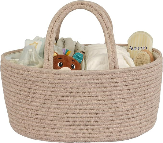 Diaper Caddy Organizer Cotton Rope Baby Basket Nursery Storage and Portable Tote Bag for Car Ideal Baby Shower Gifts and Registry Must-Have for Newborn Essentials light konjak-CubbioJoy