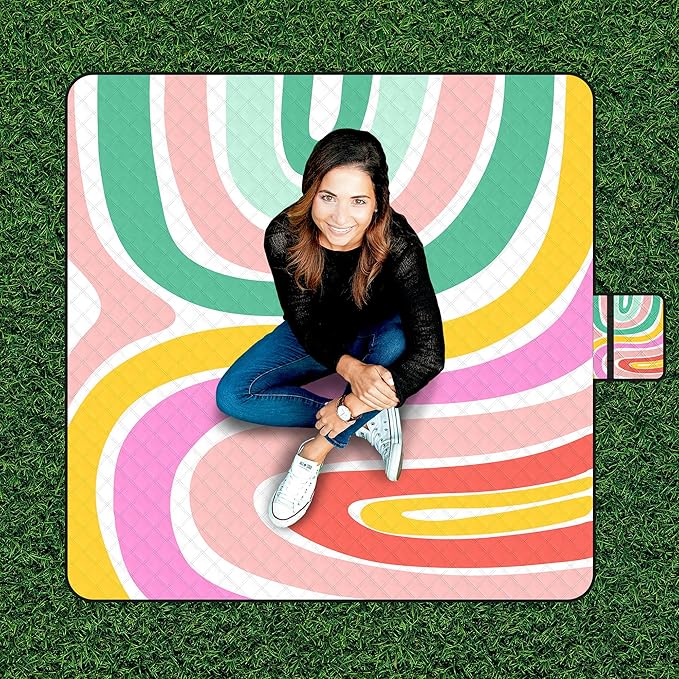 ADecor Picnic Blankets, 79" x 79" Large Beach Blanket Waterproof Sandproof, Foldable Lightweight Portable Picnic Mat Beach Vacation Essentials for Park, Camping, Hiking, Travel, Grass Lawn-CubbioJoy