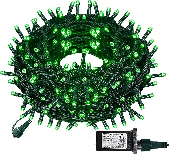 Dazzle Bright Green Christmas String Lights, 100 LED 33 FT Halloween Lights with 8 Modes, Waterproof Christmas Decorations for Indoor Outdoor Holiday Party Home Tree Decor-CubbioJoy