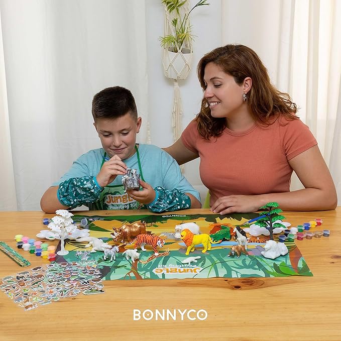 BONNYCO Animal Toys for Kids Painting Kit with 16 Figurines Animal Kids Crafts 4-8 with Glow in The Dark, Safari Gifts for Boys and Girls | Boy Toys 3 4 5 6 7 8 9 10 Years Old Birthday Christmas-CubbioJoy