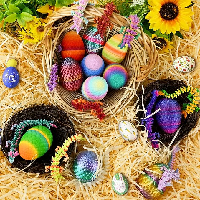 12PCS 3D Printed Dragon Eggs with Dragon Inside, Unique Fun Gifts Cool Stuff Cool Gadgets for Men Teens Boy Gifts, Mini Articulated Easter Basket Essentials for Kids-CubbioJoy